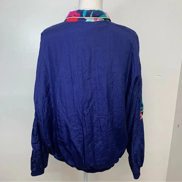 Womans Windbreaker Nylon Jacket XL  90s‎ Track Floral Colorful Full Zip Pockets - Picture 6 of 12